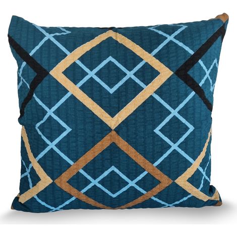 Federa in seersucker 40x40 cm, blu navy, oro, rombi neri