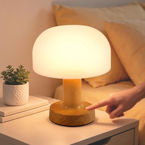 Kabellose Tischleuchte mit 3000 mAh – Berührungslose Tischleuchte mit Dimmer – Tischleuchte für Schlafzimmer und Außenbereich – Wasserdicht – Kleine Dekoleuchte in Holzoptik (1/5)