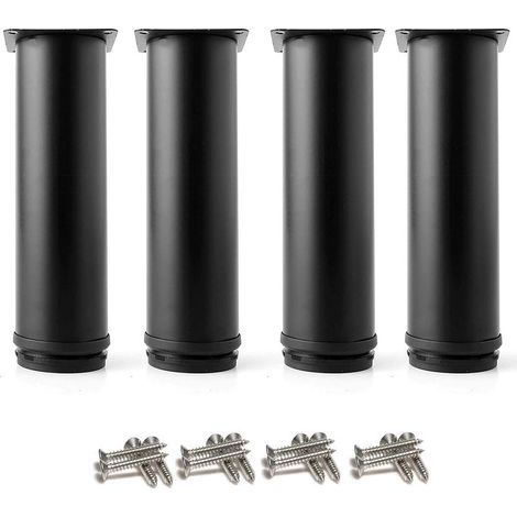patas negras ajustables, 150 mm de altura, patas reforzadas para armarios, mesas y muebles, acero inoxidable, altura ajustable de 0 a 15 mm, incluye tornillos de acero inoxidable. (1/4)