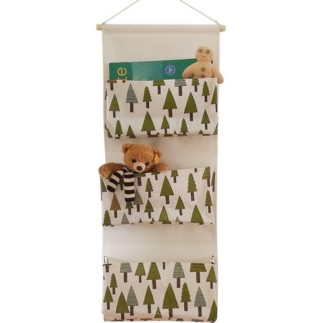 Sac de rangement suspendu JeiibrZui Natural - Organisateur mural en coton et lin avec 3 grands compartiments - 82 x 32 cm - Organisateur de porte et de placard pour salle de bain, chambre et salon - M (1/5)