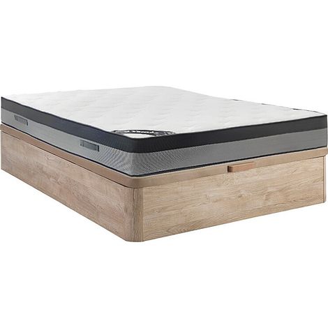 Ensemble 140 x 190 cm sommier coffre naturel clair + matelas hybride ressorts ensachés 7 zones et mémoire de forme ép.30cm - ILYROS de YSMÉE