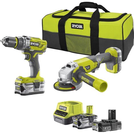 Kit de taladro y amoladora a batería 18V Ryobi R18PDAG-242S (1/5)