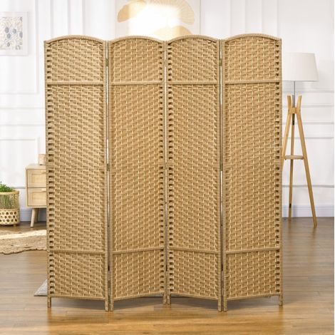 Paravent pliable 4 panneaux en bois et polypropylène, 160 x 170 cm, naturel DESVIAE (1/5)