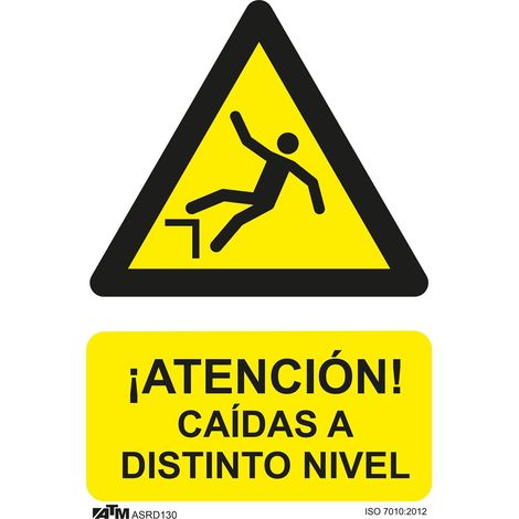 Panneau de danger pour distributeur automatique de billets (DAB) 130 x 200 mm en PVC avec pictogramme de chute de hauteur.