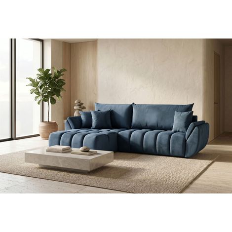 Ecksofa Schlafsofa Sofa COLLIN in Stoff Monolith Blau Ottomane Links