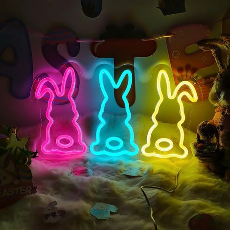 Neonlichter mit Osterhasenmotiv, LED-Lichterketten mit Hasenmotiv, LED-Dekorationen für Schlafzimmer, Garten und Wohnzimmer (1/5)