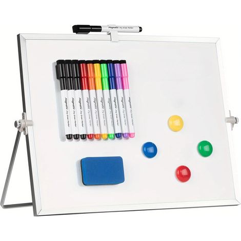 Tableau blanc magnétique 30 x 40 cm, support chevalet, cadre en aluminium, pour dessiner à la maison ou à l'école.