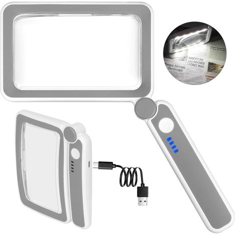 Loupe de lecture rechargeable x4, loupe lumineuse portable pour personnes âgées malvoyantes, loupe LED légère pour lire les petits caractères (1/3)