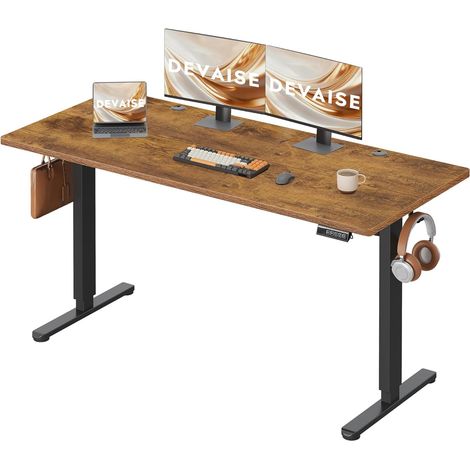 Irovami Bureau assis-debout électrique 160×70 cm – Moteur silencieux, 3 mémoires de hauteur, réglage 72-118 cm, charge 80 kg – Marron (1/5)