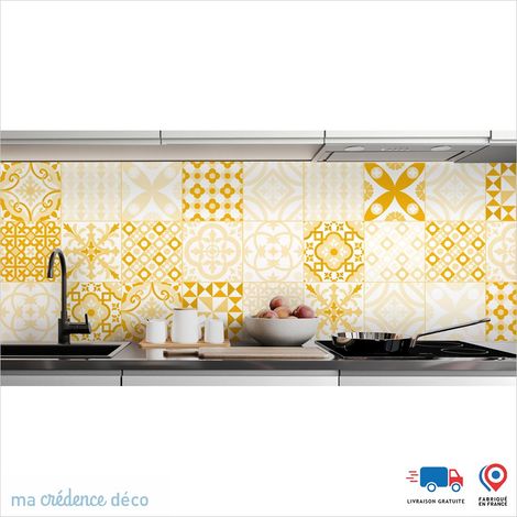 Crédence : Carreaux ciment classique - Couleur Jaune Colza - Alu composite - 60 - 120 (1/3)