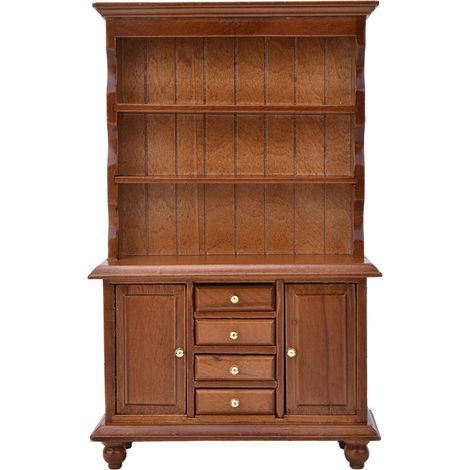 Étagère de Poupée Miniature 1:12 en Bois avec 4 Tiroirs pour Maison de Poupée - Modèle de Meuble en Couches (Marron) (1/5)