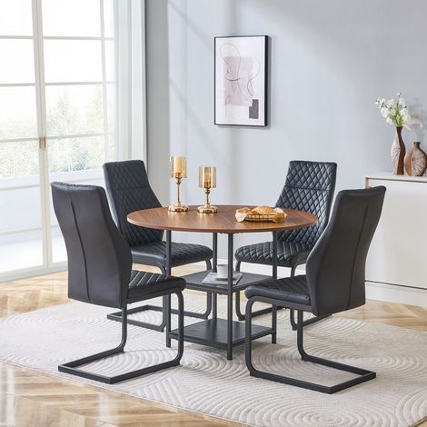 DESMIU Table de salle à manger ronde avec 2 niveaux de rangement et 4 chaises, pour salle à manger (1/5)