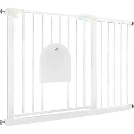 Naizy – Barrière de sécurité extensible 105-115 cm – Sans perçage avec porte pour animaux – Double verrouillage – Grille métallique robuste