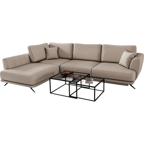 Canapé convertible angle gauche tissu beige Savary 280cm (1/5)
