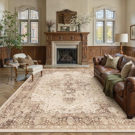 Vintage Tapis Salon Marron 200x300cm Lavable en Machine Grand Antidérapant Rugs,Chambre Adulte Rug,Descente de Lit Carpets,Salle a Manger,Cuisine,Interieur Poil Ras Carpet (1/5)