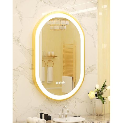 LUVODI Specchio da Bagno con LED Luce Ovale Dorata Cornice 50x80cm (1/5)
