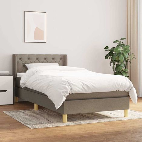 Cama box spring con colchón tela gris taupe 80x200 cm (1/5)