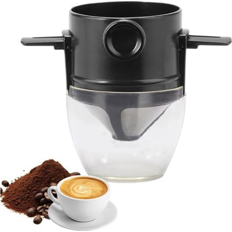 Filtre à café réutilisable, filtre à café réutilisable en acier inoxydable avec tasse transparente, filtre à café portable de haute précision en acier inoxydable 304 (1/5)