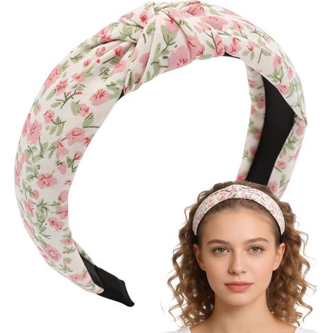 Fasce per capelli larghe da donna, in tessuto con stampa floreale, antiscivolo. (1/5)