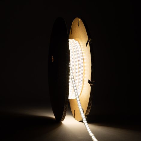 Bobine LED SMD2025 Auto-rectifiée 220V AC 120 LED/m IP65 20m Largeur 6,5mm Coupe tous les 10cm 2700K Blanc chaud (1/5)