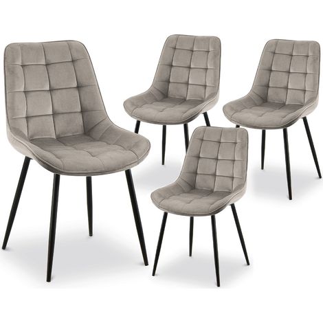 Deco In Paris – Lot de 4 chaises capitonnées en velours beige – Dossier et assise capitonnés – Structure en métal – Hauteur 87 cm – Pour salle à manger (1/5)