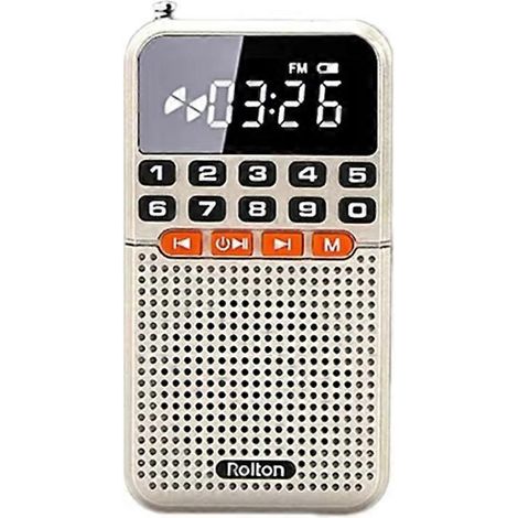 Rolton AM/FM-tragbares Radio mit Bluetooth 5.0, TF-Kartensteckplatz und LED-Taschenlampe, ideal für den Einsatz zu Hause und im Freien (goldene Farbe). (1/5)