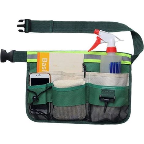 Sac banane de jardin suspendu et réglable avec 7 poches pour outils de jardinage, bande réfléchissante, pour pinces, clés et outils de nettoyage. (1/4)