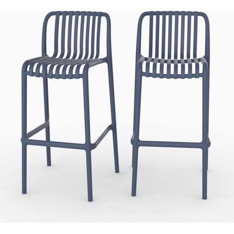 Lot de 2 chaises de bar de jardin 76 cm en plastique bleu marine - Duli (1/5)