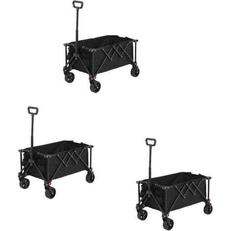 3er-Set Folding Wagon Carts,Folding Wagon Cart with All Terrain Wheels,Heavy Duty Garden Carts with Adjustable Handle,Outdoor Utility Wagon for Camping Shopping Sports Fishing Black