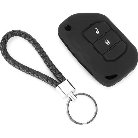 Schwarze Silikon-Autoschlüsselhülle mit 2 Tasten, passendes Zubehör für Jeep Wrangler JL ab Baujahr 2018 (1/5)