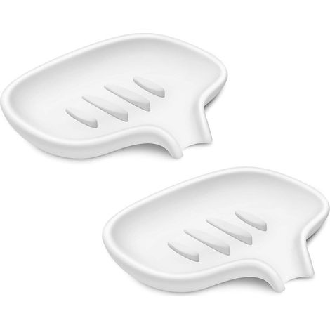 Porte-savon en silicone pour salle de bain, porte-savon pour douche avec bac d'égouttage, porte-savon cascade pour évier de cuisine, lot de 2, blanc (1/5)