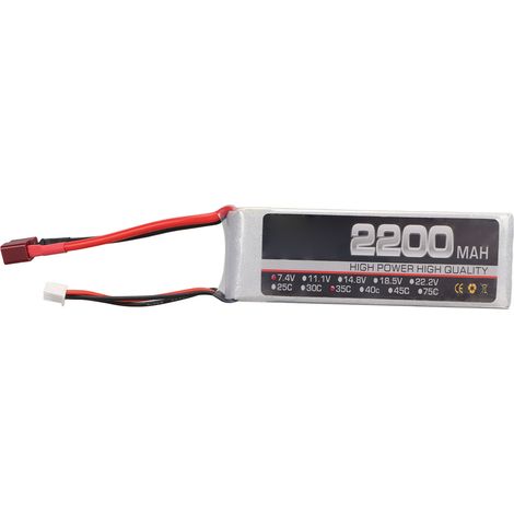 Batterie LiPo 7.4V 2200mAh 35C pour Avion RC, avec Connecteur T et Tête d'Équilibrage XH, Haute Performance (1/5)