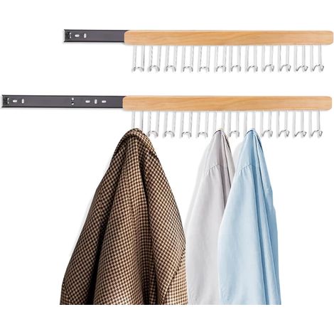 Valet Rods for Closet, 2 Pack 12 Sliding Hooks, Belt Holder, Wardrobe Rod Extender, Bra Organizer for Ties, Scarves, Caps, Tank Tops (1/5)