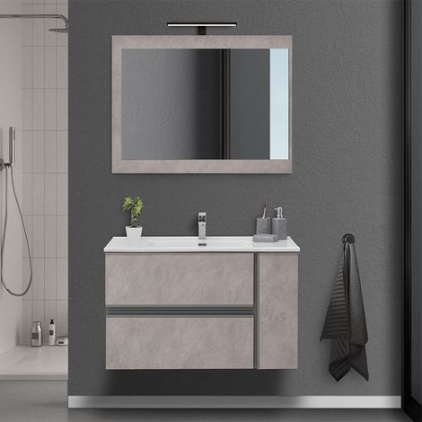 Mobile Bagno Effetto Pietra Beige da 90 cm Sospeso (1/5)