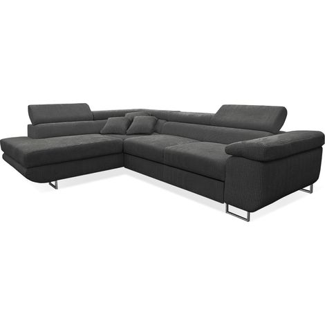 Ecksofa, links umwandelbar, 4-sitzig, Truhe Martin Cord Dunkelgrau