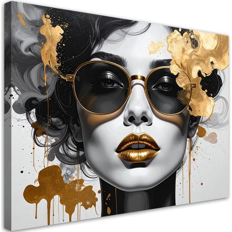 Stampe su Tela, Donna glamour Oro Ritratto moderno in bianco e nero, 30x20 (1/5)