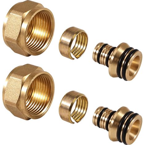 Lot de 2 raccords de serrage pour tuyau chauffant 16 x 2 mm 3/4" Eurocône 3/4" pour tuyau composite, tuyau composite multicouche, chauffage au sol, chauffage (1/5)