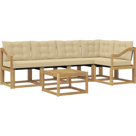 Outdoor Sofa Set with Cushion 6 pcs White and Beige vidaXL
