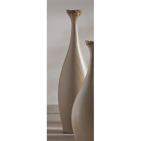 Vase en bambou couleur taupe avec tresse en jacinthe d'eau, 93 cm. 25 x 18 x 93 cm. (1/3)