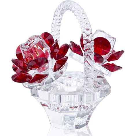 Panier de roses rouges en cristal, figurines de collection en cristal, ornements pour la décoration intérieure, centre de table (1/5)
