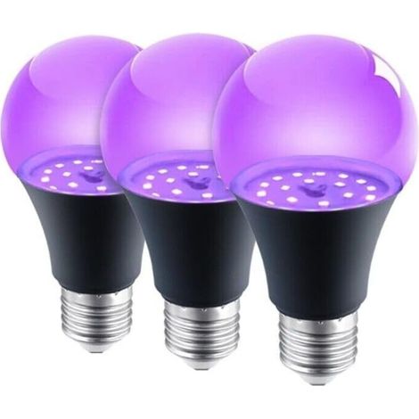 Lampadina UV - Illuminazione viola - Lampadina per feste - E27 - Luce notturna - 395 nm - Luce nera - Solo per decorazione e altre scene diverse (3, nero)