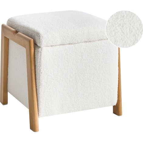 Puf con almacenaje glamuroso reposapiés tapizado en bouclé sala de estar dormitorio blanco Edland