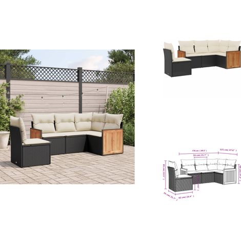 The Living Store Salon de jardin 5 pcs avec coussins noir résine tressée - Meubles de jardin (1/3)
