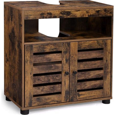 Mueble para lavabo mueble de baño armario de almacenamiento 60 x 30 x 63 cm con 2 puertas de persiana estante ajustable marrón rústico 120003210 (1/2)