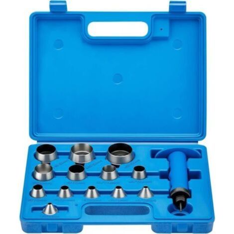 Jeu de poinçons – 13 poinçons creux, 1 manche et étui – en acier – têtes interchangeables – matrices de poinçonnage pour cuir, métal, plastique, etc.
