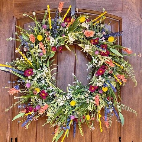 Guirlande De Fleurs Sauvages - 35 cm - Décoration Porte D'Entrée Murale Extérieure Intérieure - Pour Printemps Été Automne Hiver - 1 Pièce (1/5)