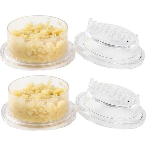 Lot de 2 presse-ails, hachoir à ail en plastique transparent avec broyeur rotatif, facile à utiliser grâce à son système de rotation, compatible lave-vaisselle, ustensile de cuisine pratique et propre (1/5)