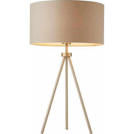 Endon Tri - Lampada da Tavolo 1 Luce Nichel Opaco, Effetto Lino Grigio, E27