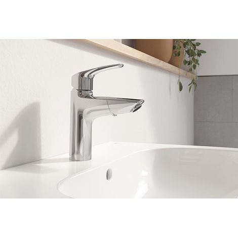 Mitigeur lavabo Grohe Eurosmart M-Size chromé Hauteur 195 mm, avec bonde Push-Opent et douchette extractible