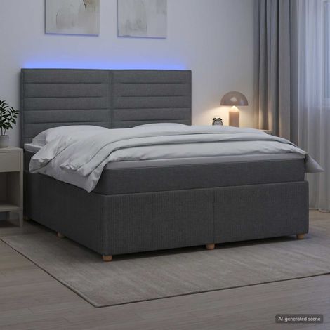 Cama de muelles con LED y colchón Gris oscuro 140 x 190 cm Tela (1/5)